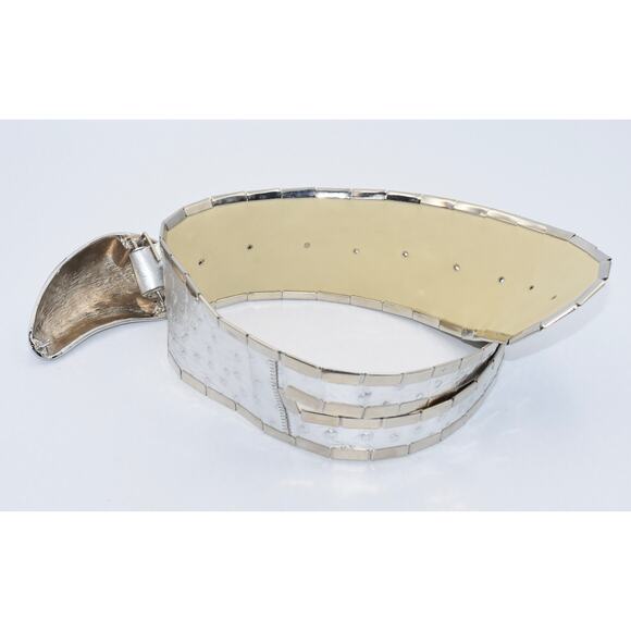 Y2K Vintage SIPRA Chrome Buckle Embossed Leather Studded Statement Belt S/M0 - Picture 5 of 8